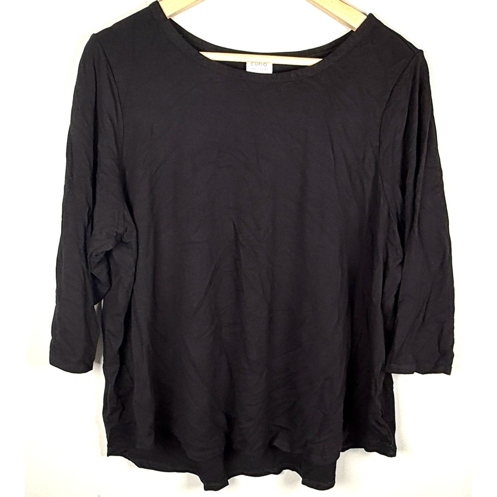 Cupio Curvy Womans 3/4 Sleeve Shirt Plus Size‎ 1X Black Round Neck Base Capsule